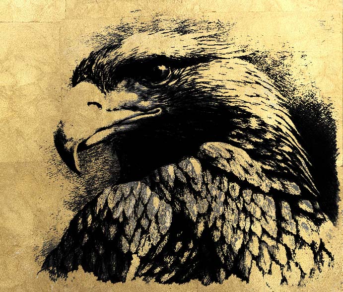 Картина  на сусальном золоте с изображением Орла 