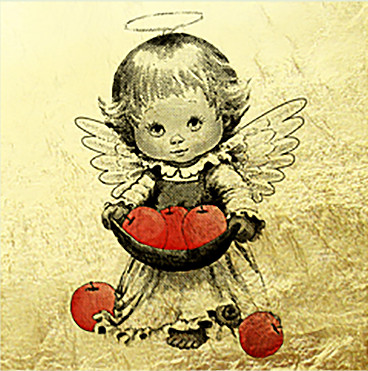 Картина из золота - Ангелочек с яблочками