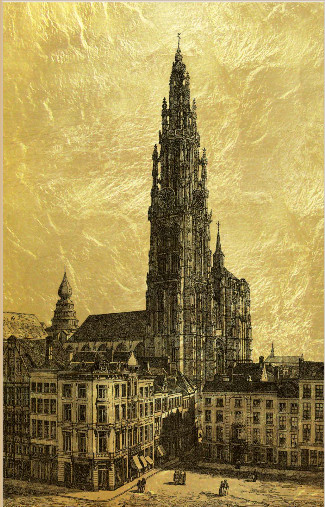Картина с видом кафедрального собора в Антверпене