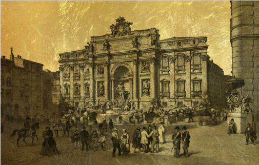 Золотая картина с изображением фонтана Треви в Риме