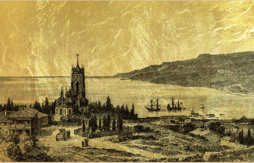 Картина из сусального золота с видом старой Ялты