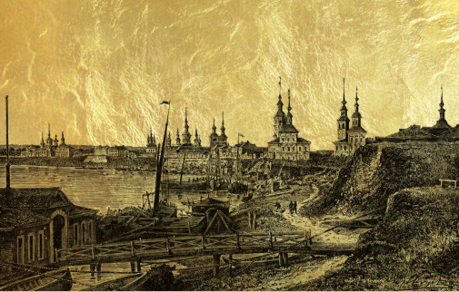 Картина из сусального золота с видом старого Архангельска