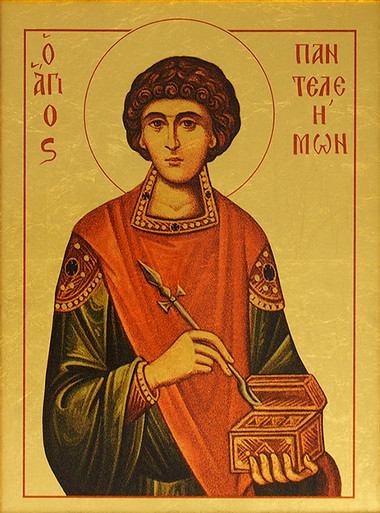 Святой Пантелеймон целитель икона из сусального золота