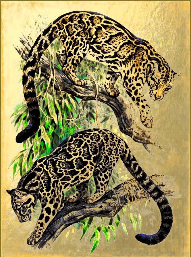 Золотая картина Гепарды на дереве