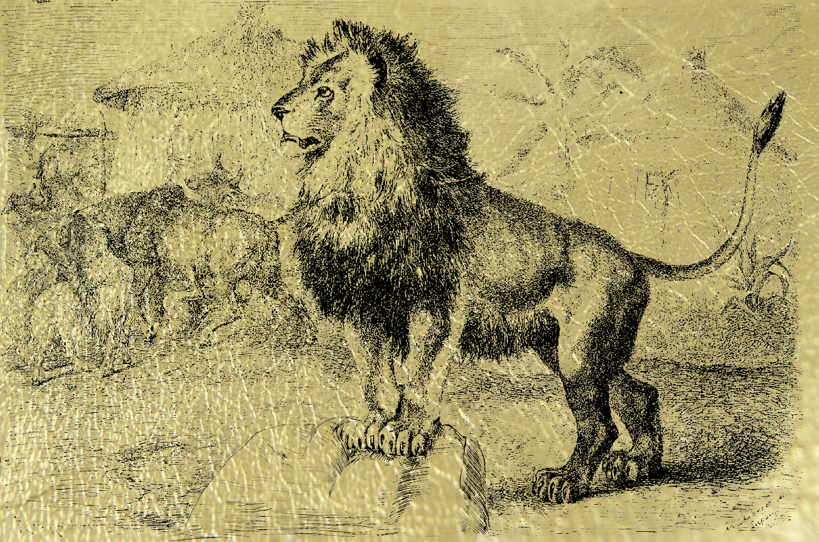  Лев на скале - картина из сусального золота
