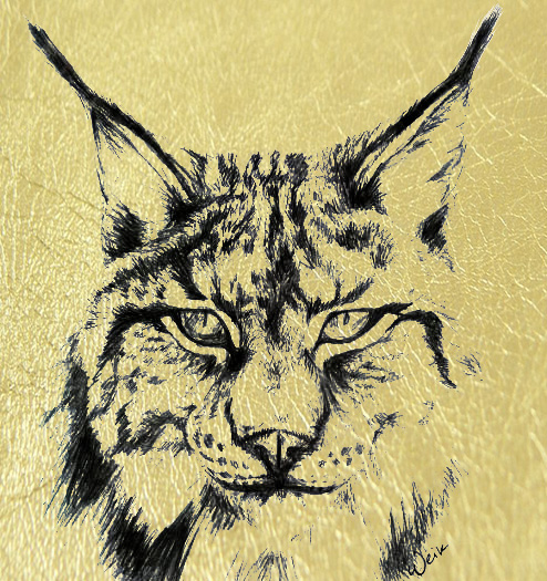Рысь- картина из сусального золота с изображением хищных кошек